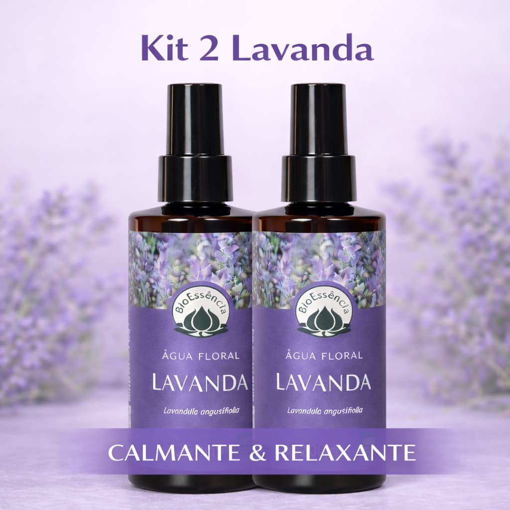 Kit 2 Água Floral Lavanda Hidrolato Ambiente Bioessencia 200ml Calmante Natural para Pele e Ambiente
