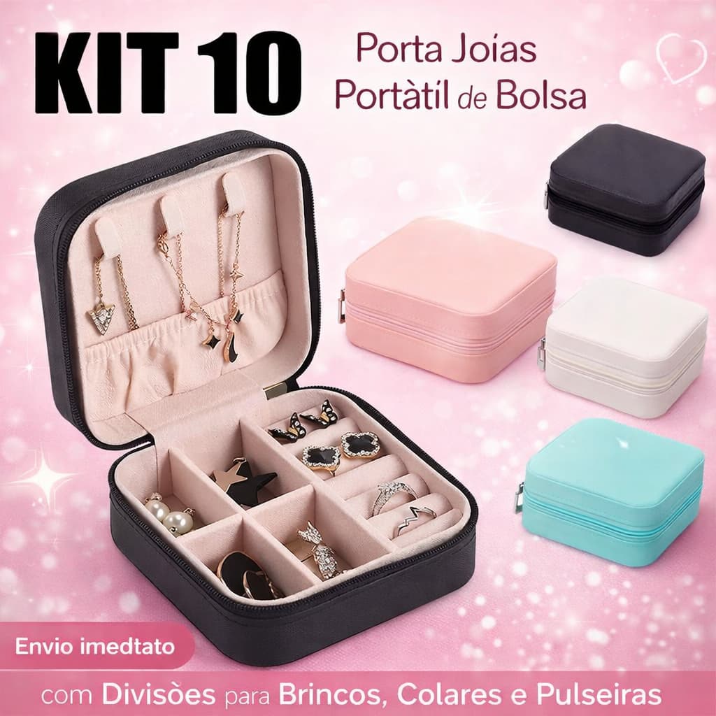 Kit 10 Porta Joias Portátil de Bolsa com Divisões para Brincos Colares e Pulseiras Envio imediato