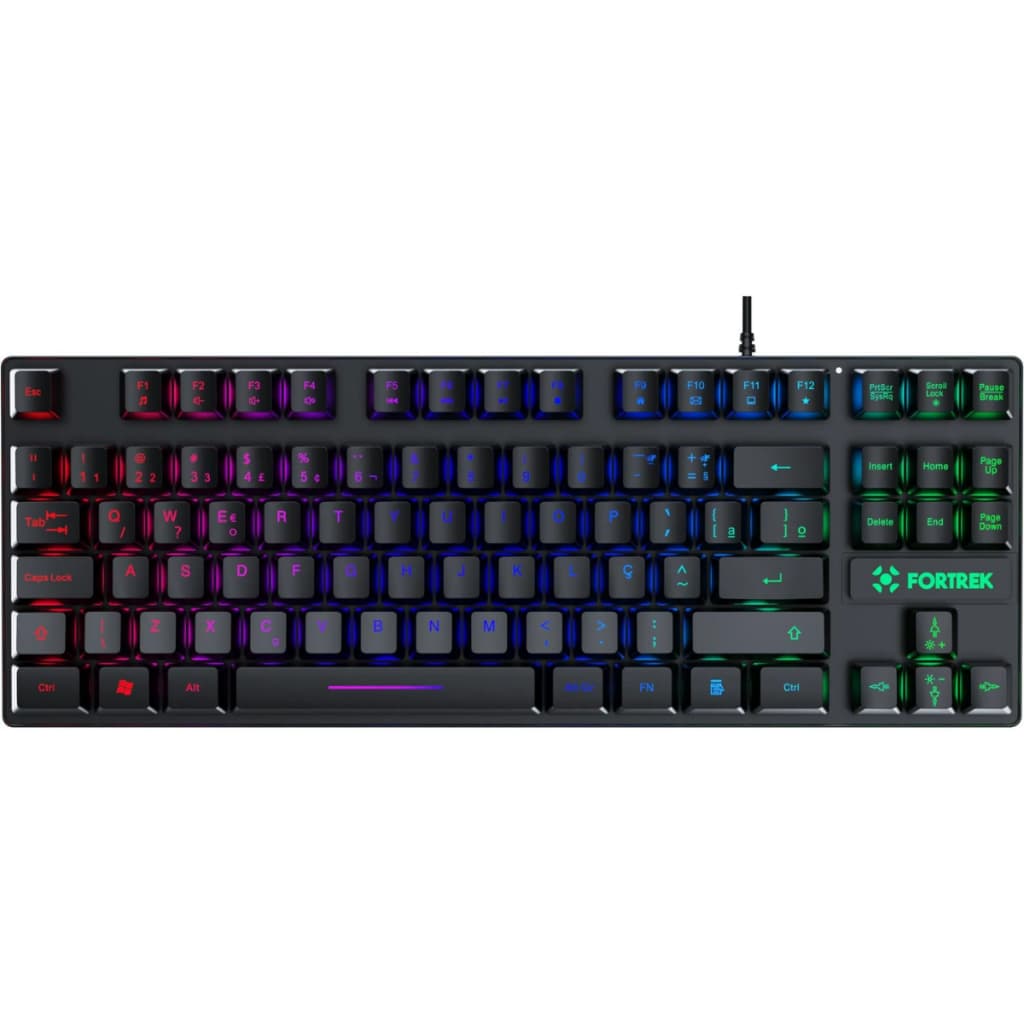 Teclado Gamer Fortrek Fearless 80 Tkl Preto Abnt2 Usb Anti Ghosting Led Rainbow Computador Pc Notebook Teclas Multimídia