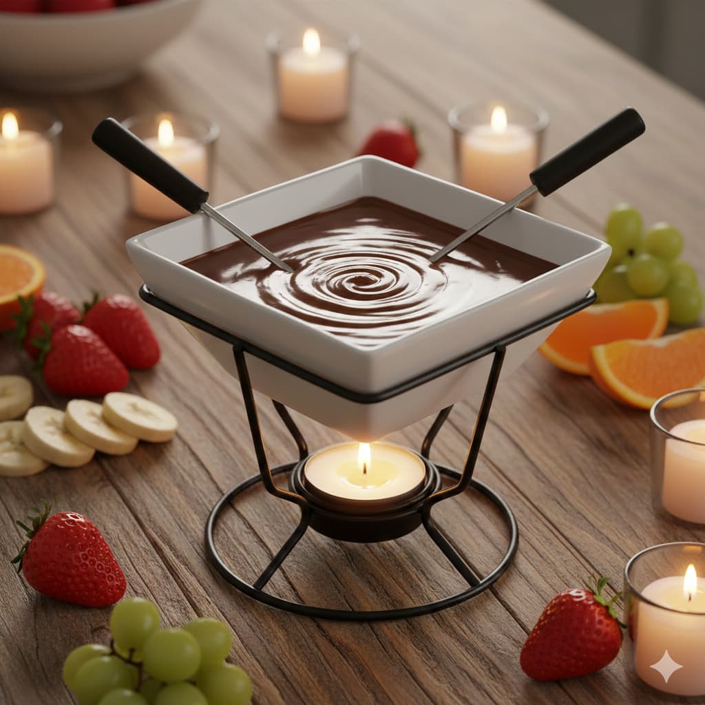 Kit Fondue Cerâmica Bruges 5 Peças Para Jantar Especial Queijo Chocolate