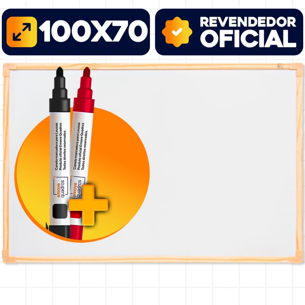 Quadro Branco Lousa 100x70cm Stalo Moldura Madeira Planejamento Anotações Escolar + 2 Canetas