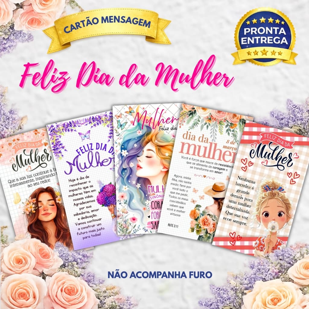50 Ou 100 Cartões Mensagem Dia Da Mulher, Feminino, Homenagem Para Mulher 9x5 cm
