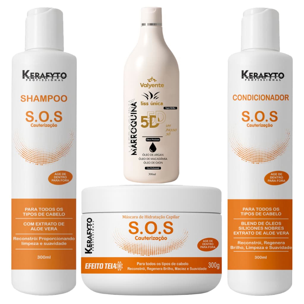 Progressiva Marroquina Valyente + Kit SOS Kerafyto Pré e Pós Química – Liso, Brilho e Reconstrução