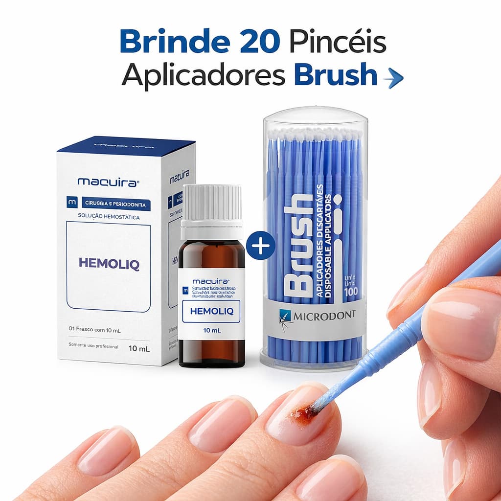 Solução Hemostática Hemoliq Maquira com 20 Pincéis Aplicadores Brush - Manicure / Podologia / Odontologia