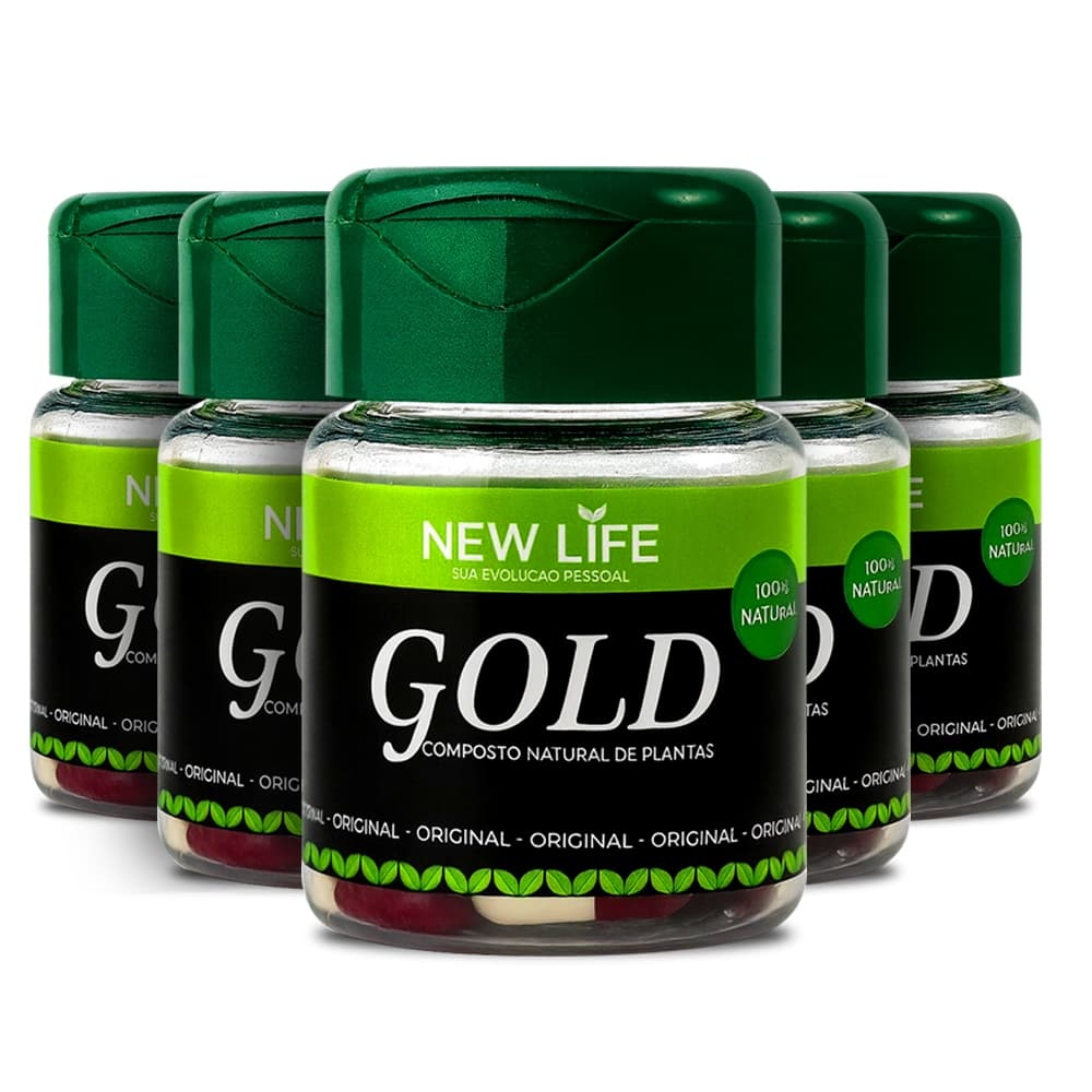 Kit 05 - New Life Gold Termogênico Vitamina em Cápsulas Gengibre Bem Estar Suplemento Vegano