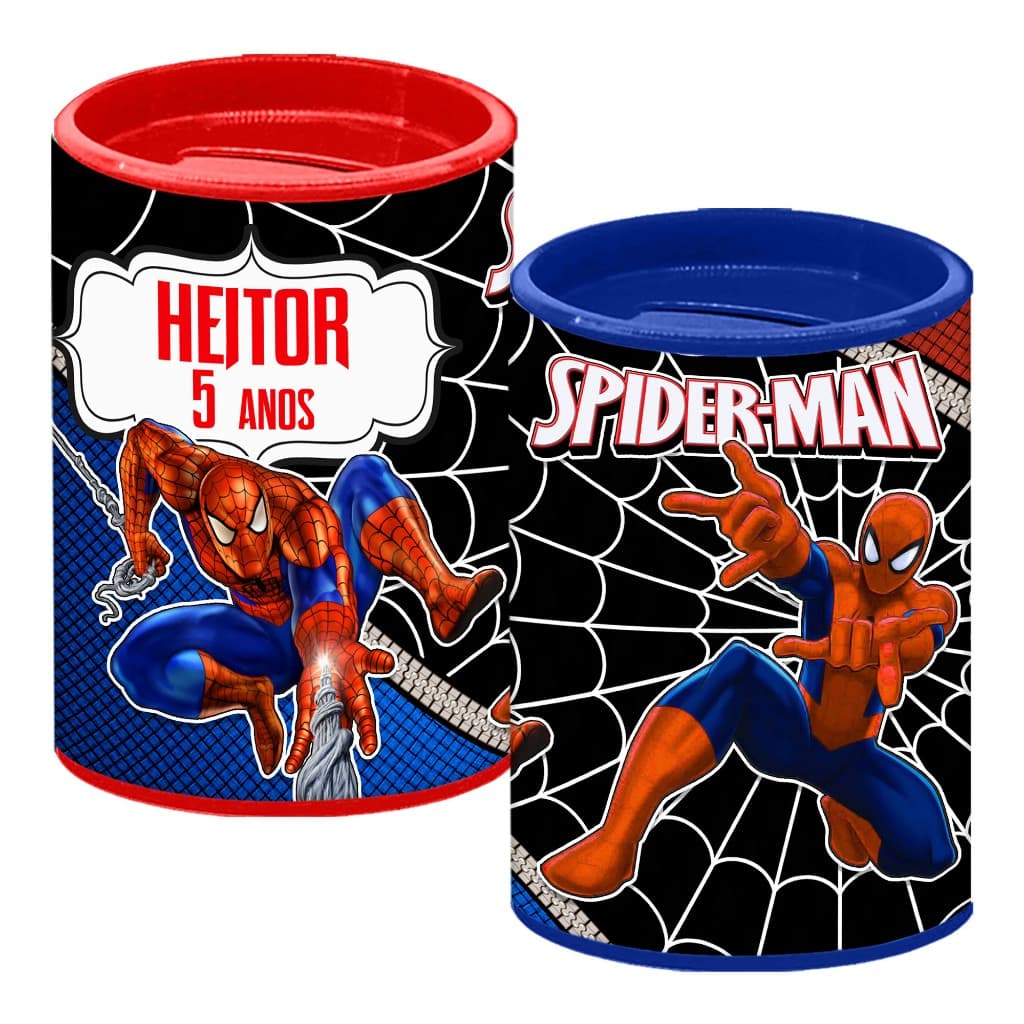 10 Cofrinho Personalizado Homem Aranha Lembrancinha Spider Man Herói Menino Spidey Cofre Personaliza