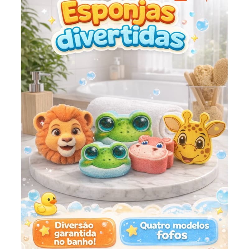 Esponja Infantil de Banho Fofinha para Criança Macia Divertida Ideal para Higiene Diária Formatos de Animais