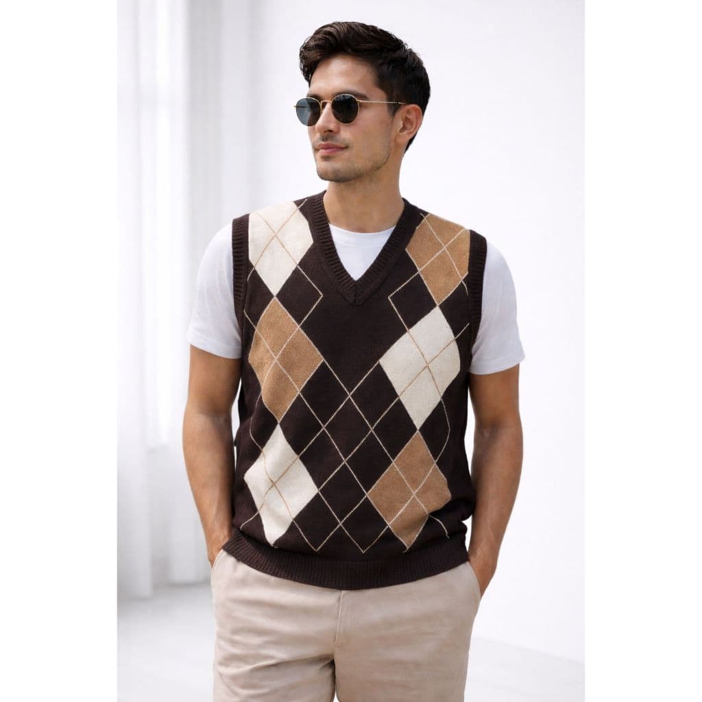 Colete Tricot Escocês Masculino Social Elegante Suéter Pullover Casual Social Premium