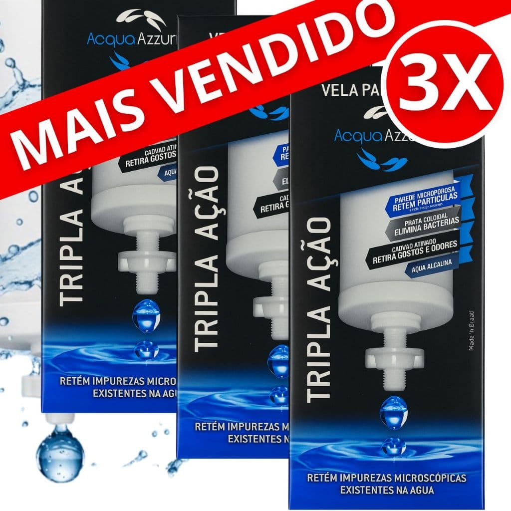 03 Velas Filtro Barro Tripla Ação Carvão Ativado Alcalina - SERVE PARA TODOS FILTRO BARRO