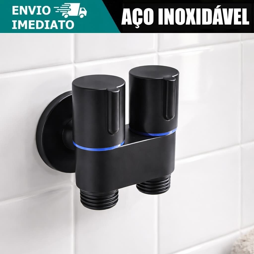 Registro Duplo Aço Inoxidável  Saida Máquina De Lavar Ducha Higiênica Metal Preto