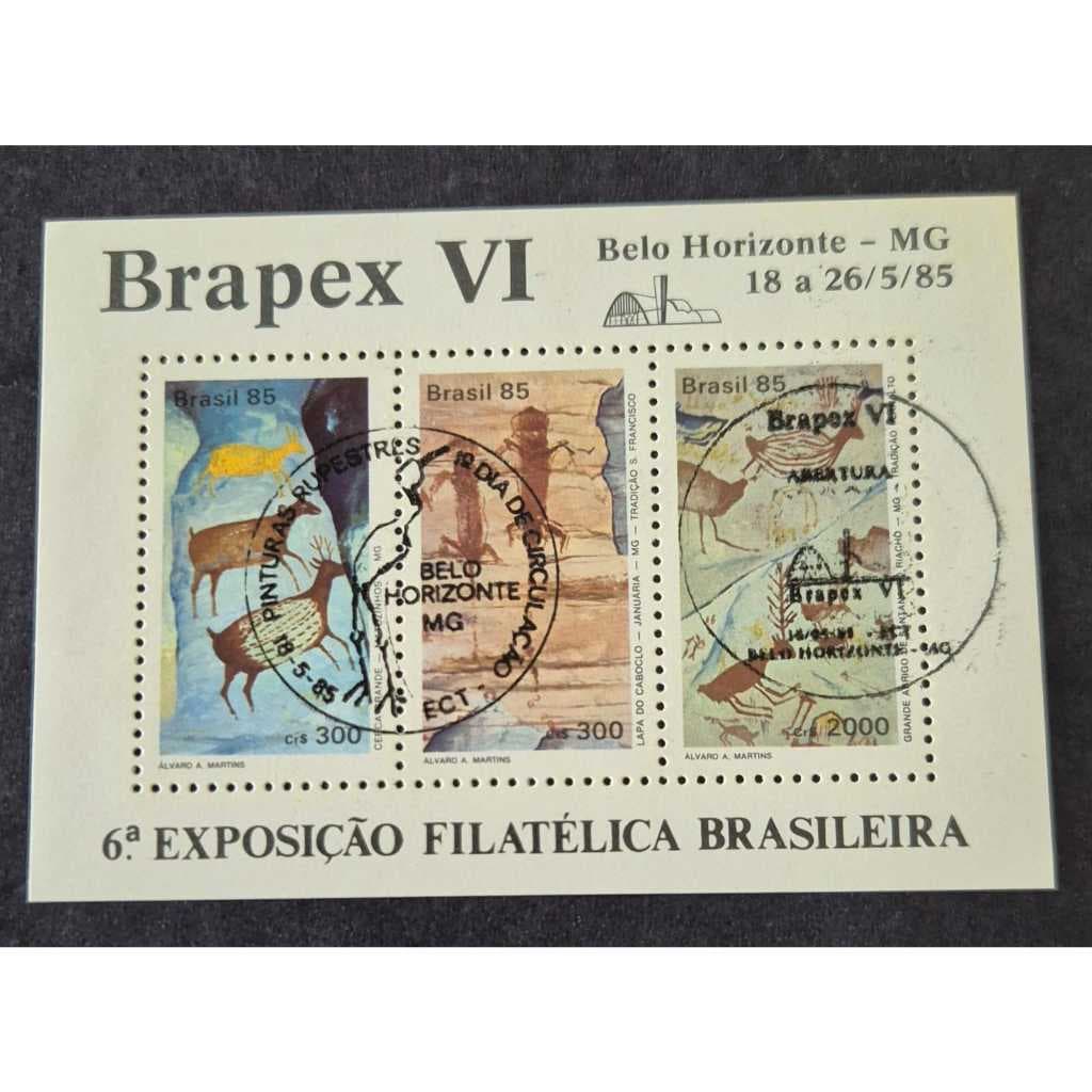 Bloco De Selos B-69 - Pinturas Rupestres - Brapex VI-1985, Com carimbo de 1º dia de circulação.