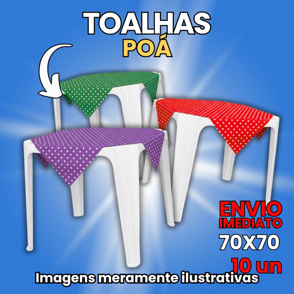 10 Toalhas Plásticas PP Leitoso Para Mesa Festa POA Varias Cores e Modelos Colorida 70x70