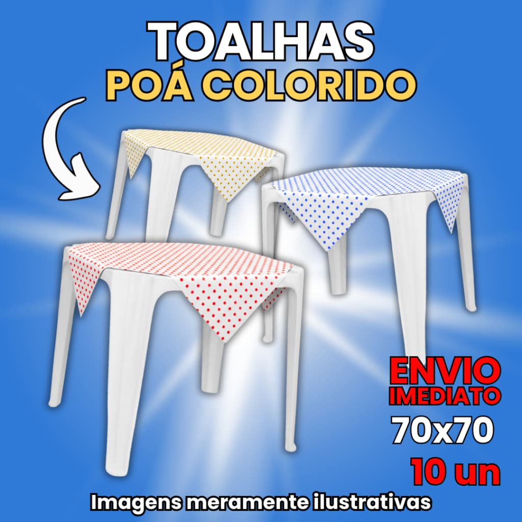 10 Toalhas Plásticas PP Leitoso Para Mesa Festa POA Fundo Branco Varias Cores e Modelos Colorida 70x70