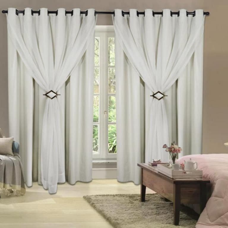 Cortina Corta Luz 4,00m X 2,80m 100% Blackout Com Voil Branco Para Sala Ou Quarto Para Varão Simples