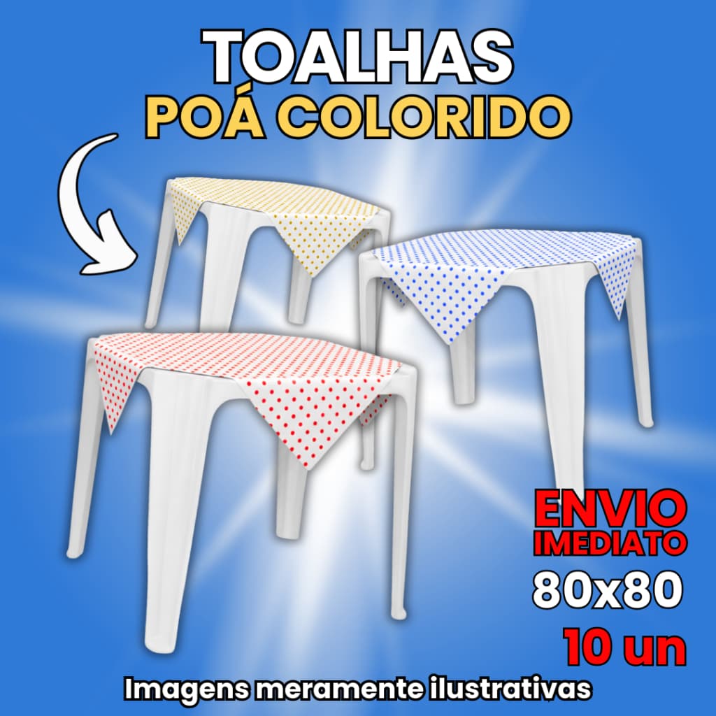 10 Toalhas Plásticas PP Leitoso Para Mesa Festa POA Fundo Branco Varias Cores e Modelos Colorida 80x80