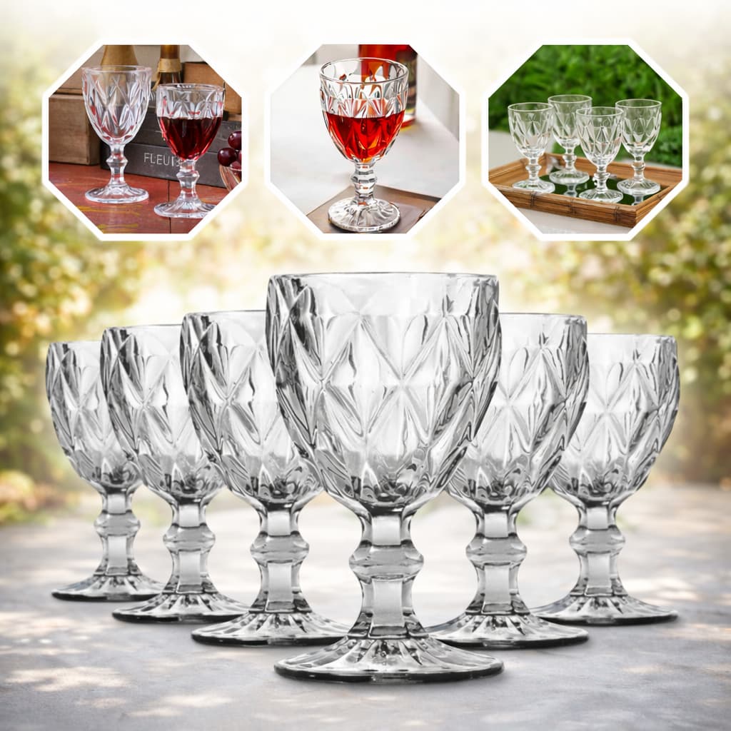 Jogo De Taças De Vidro Diamond Cristal 340ml 6 Peças