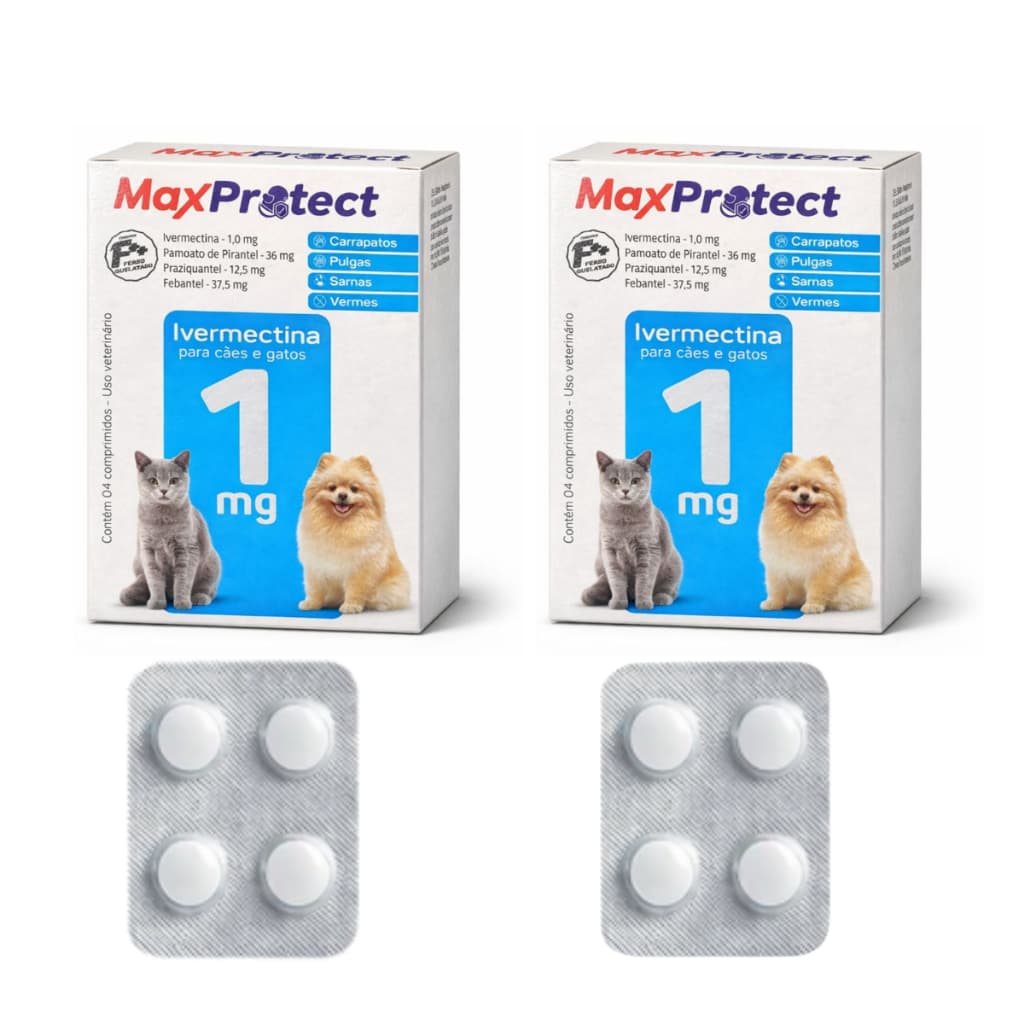Kit 2 Antipulgas P/ Cães e Gatos de 1kg a 7,5kg - Ivermectina 1mg