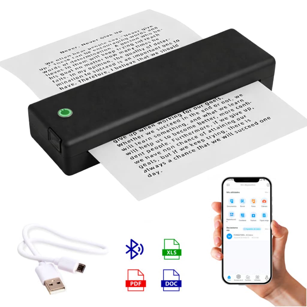 Mini Impressora A4 Térmica Portátil Bluetooth Aplicativo iPrint Compatível Android e iOS Preta