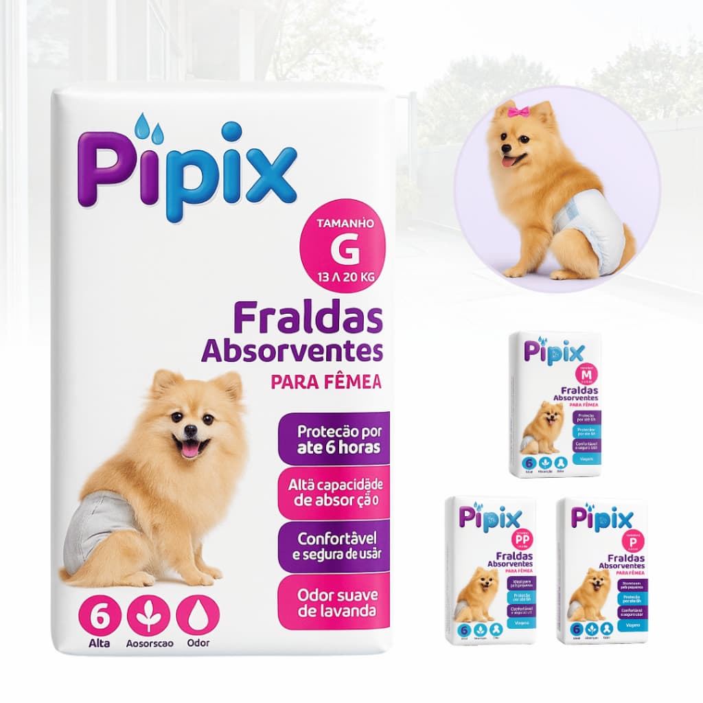 Fralda Higiênica Descartável Para Cães Pet Pipix Fêmea 6 Unidades