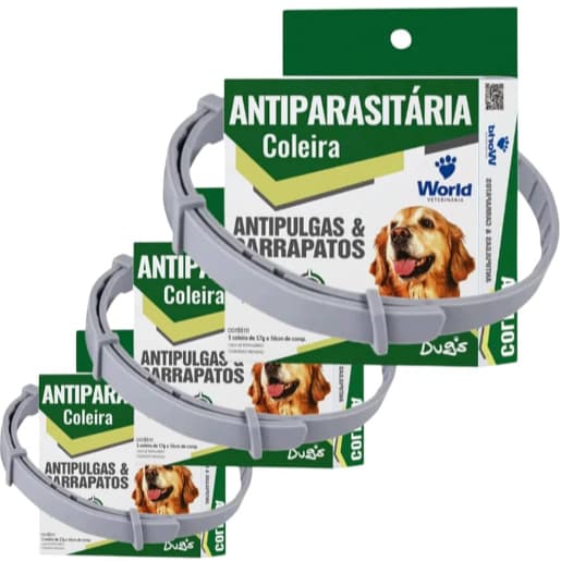 Kit 3 Coleiras Dugs Antipulgas e Carrapatos p/Cães 17g c/ 56cm- World Veterinária