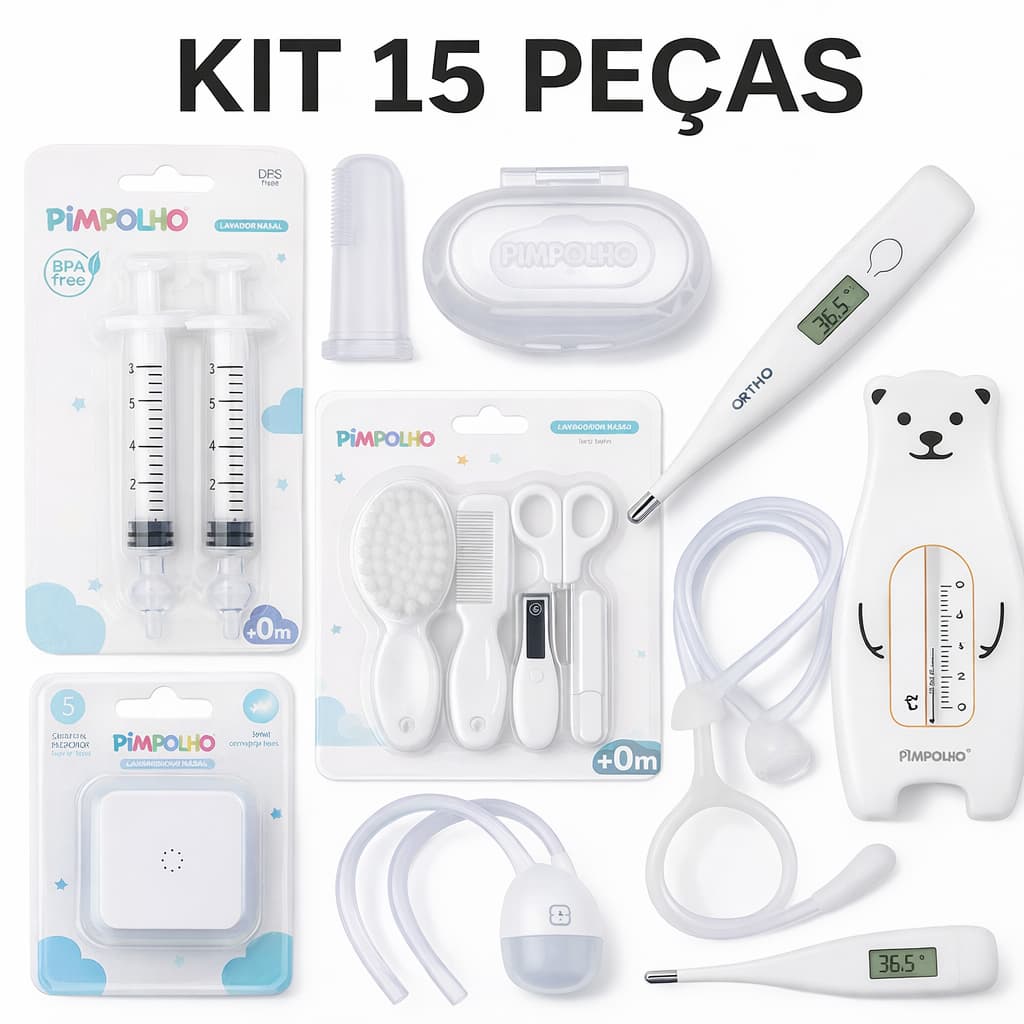 Kit Higiene Bebê Completo 15 Peças – Pimpolho & Buba | Praticidade e Cuidado para o seu Pequeno