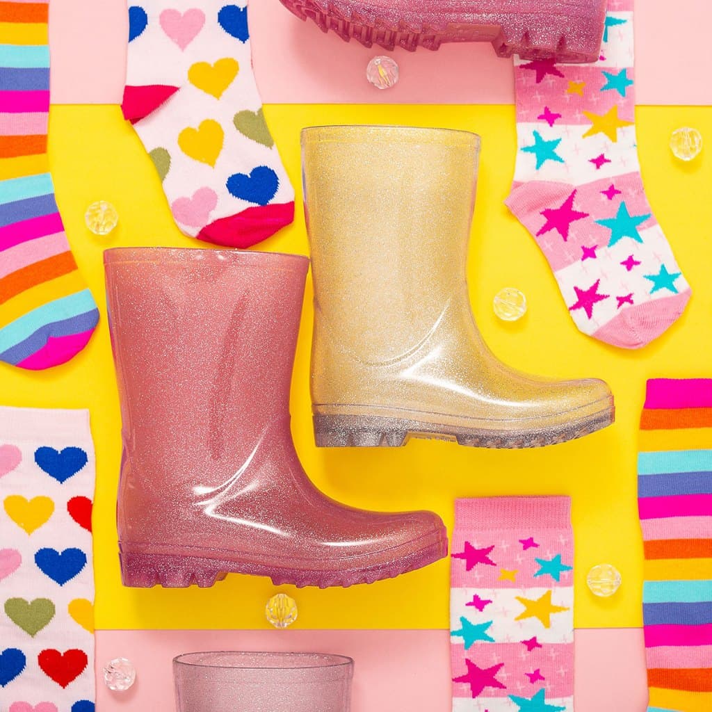 Kit Galocha + Meia Cano Alto Infantil Menina Varias Estampas Glitter Confortável Macio Leve Promoção