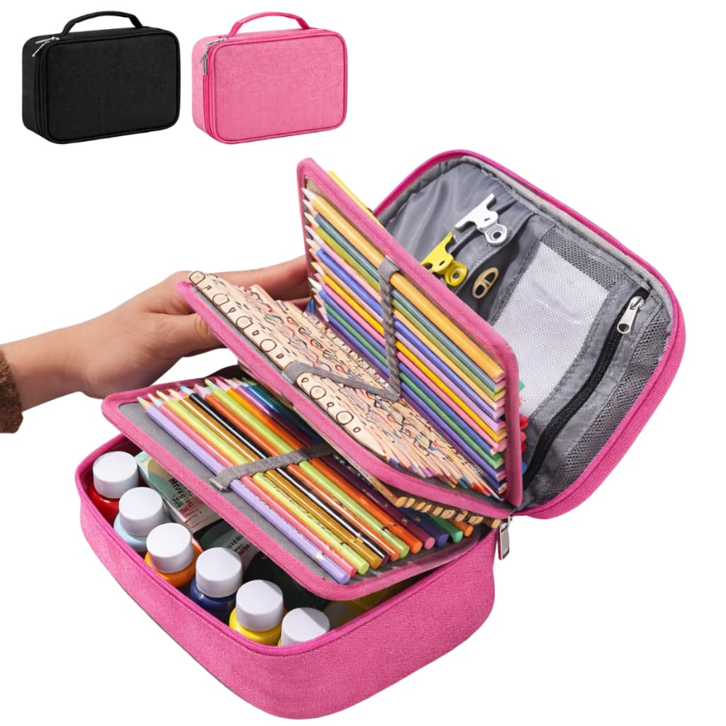 Estojo 72 Pens Escolar Box Nylon Com Alça Feminino/Masculino Organizador Com Divisórias Zíper Infantil