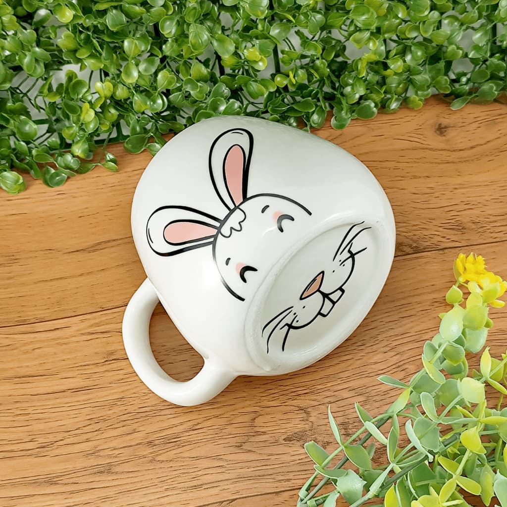 Caneca Páscoa 500ml Porcelana Decorada Presente Rosto Coelho