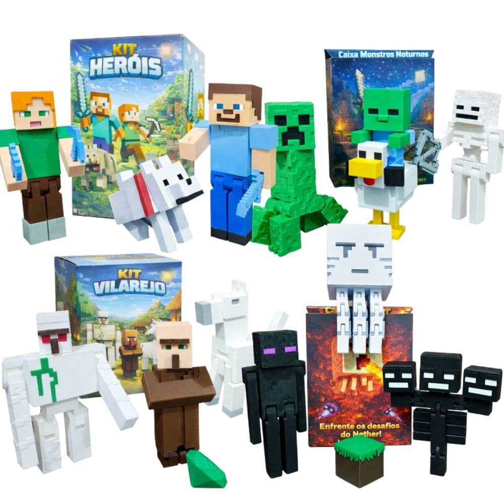 Figuras Colecionaveis Minecraft todos os Personagens + Acessórios Colecionável