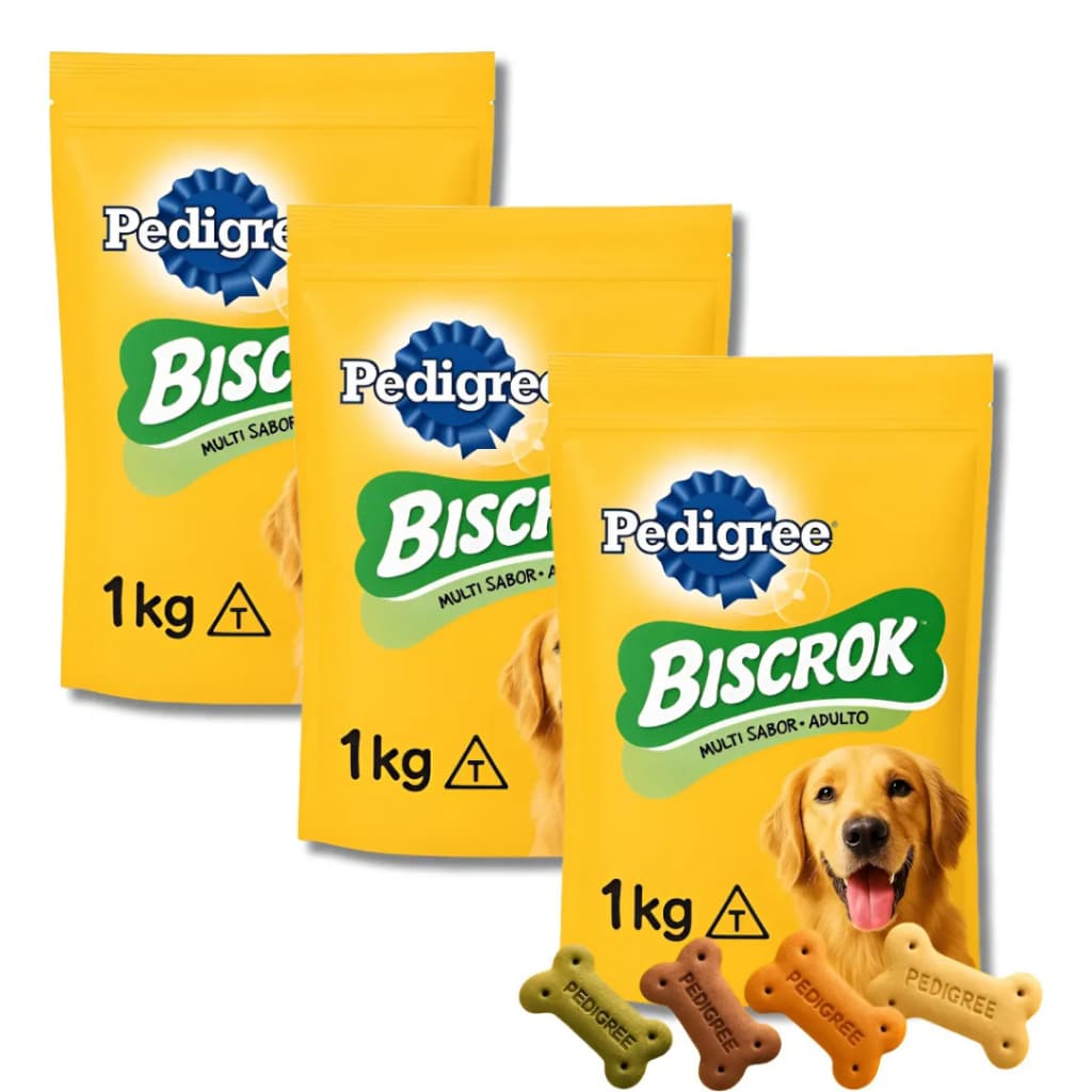 Kit 3 Petisco Para Cães Adultos Pedigree Biscrok Multi 1kg Snack Cachorro