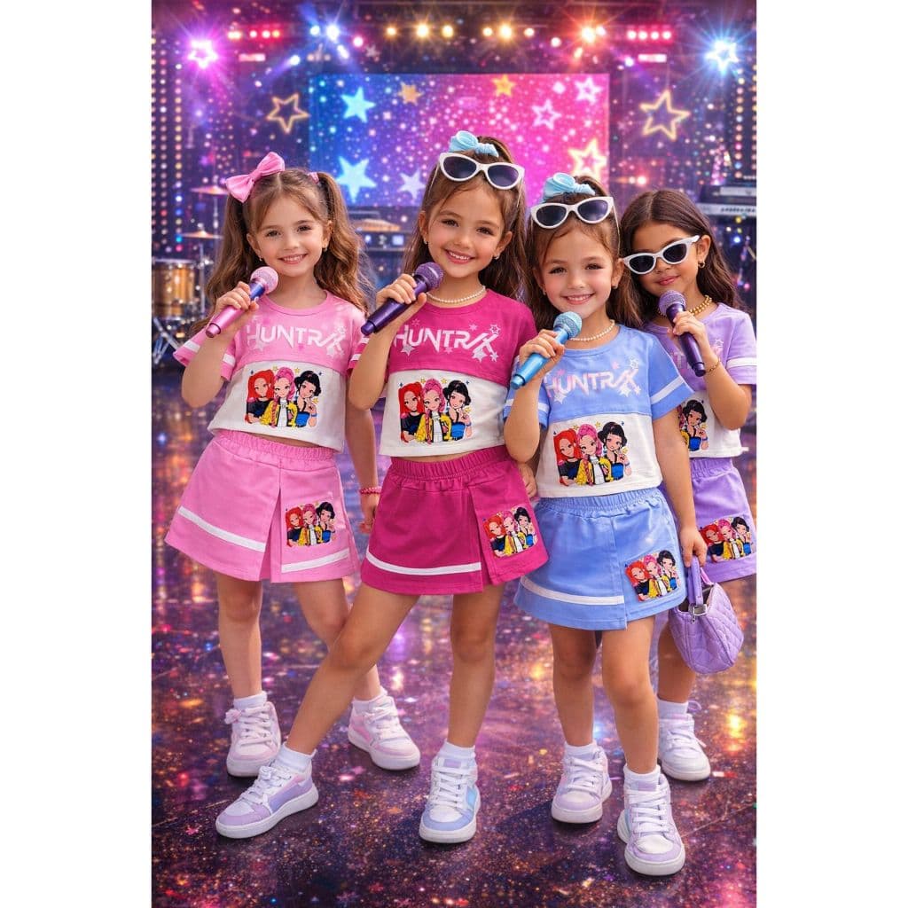 Conjunto Guerreiras do k-pop huntrix Infantil Menina 4 ao 12 anos Lançamento 2 em 1