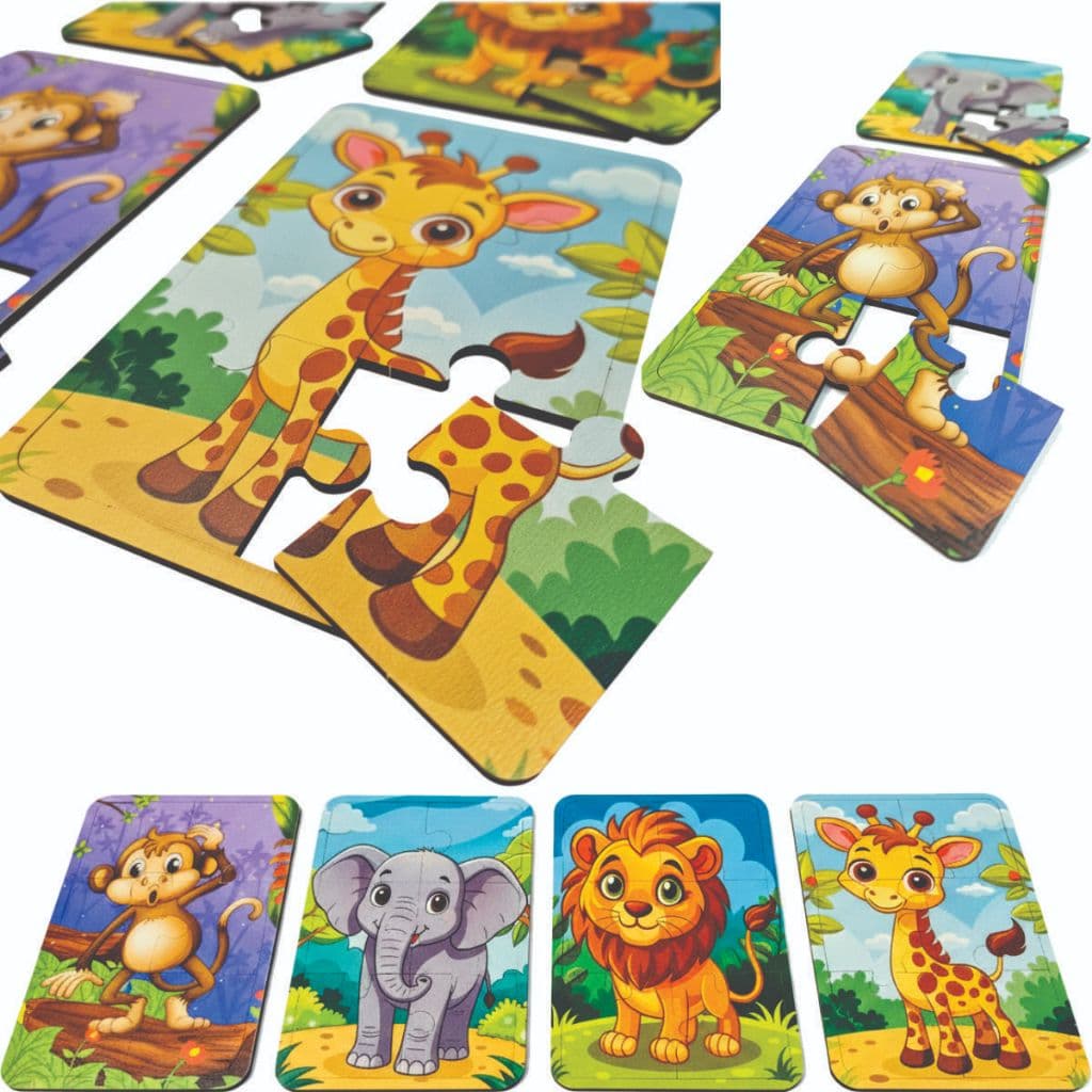 Kit 4 Quebra Cabeça em Mdf 6 Peças Jogo Pedagógico Infantil Lúdico Educativo Vários Temas