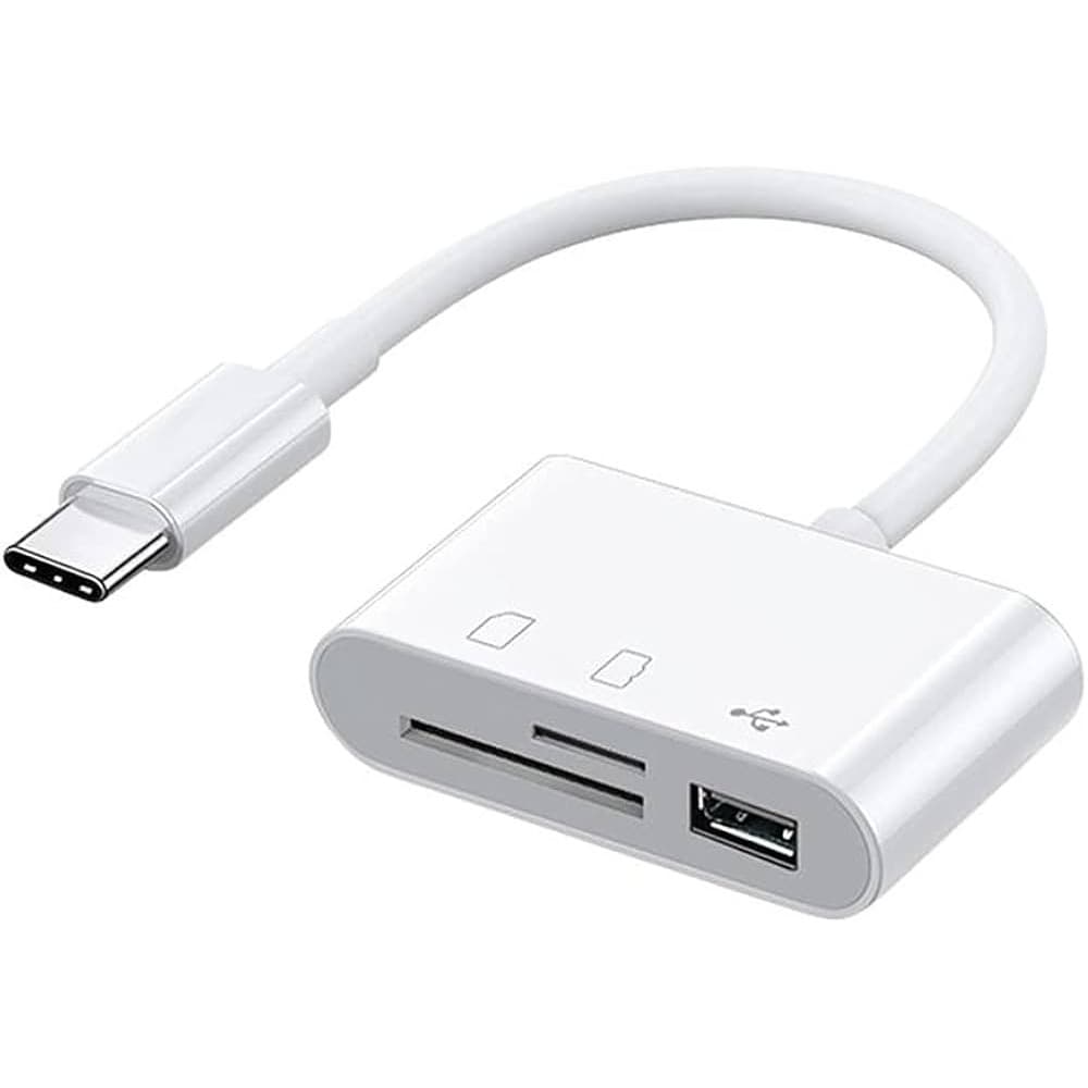 Leitor Adaptador Tipo C -  3 em 1 Leitor SD/TF USB Rápido Branco