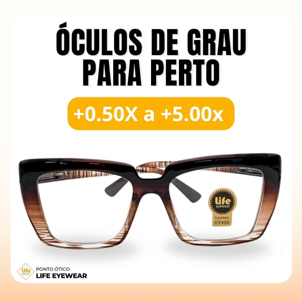 Óculos Quadrado Marília Grau +0,50 a +5,00 Feminino Leitura Hipermetropia Marrom Leopardo
