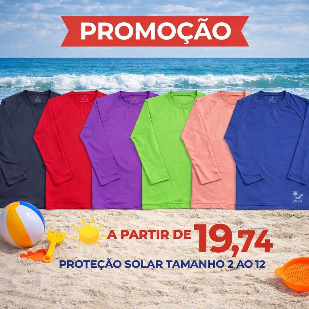 Blusa Térmica UV Infatil  Blusa com Proteção Solar para Menino + Menina UV50 Moda Praia