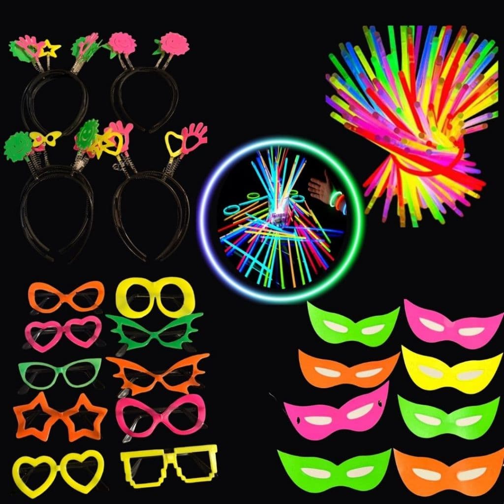 Kit Balada 130 itens Neon Festa Comemoração Aniversário Pulseira Mascara Oculos Tiara