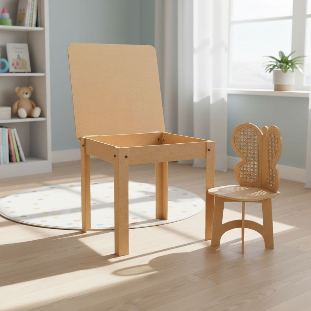 Mesinha didática menina borboletas com 1 cadeira cru