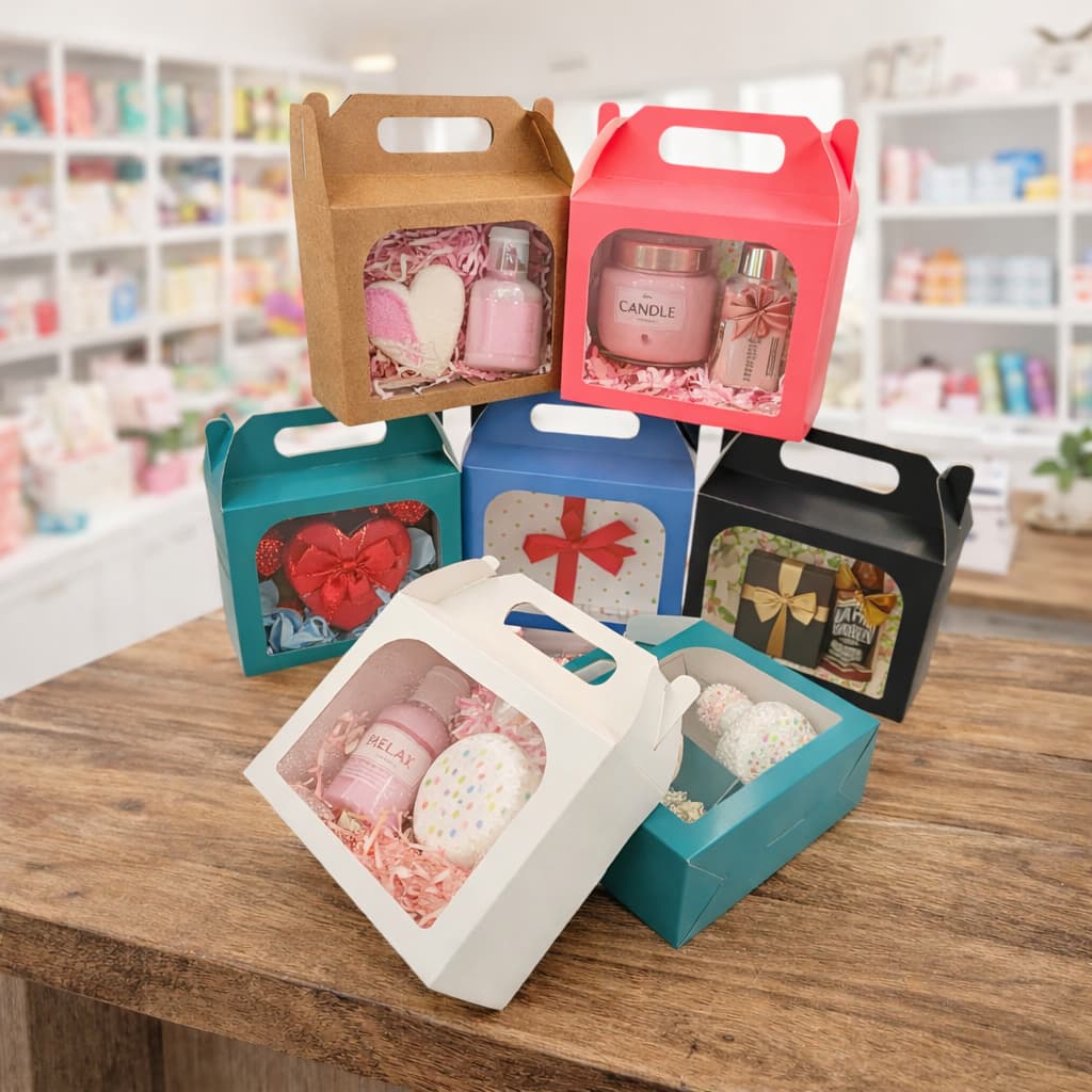 🎁 Kit Caixas De Presente Maleta 15x6x12cm Com Visor ✨ Festas Cosméticos Lembrancinha e Doces 🎈