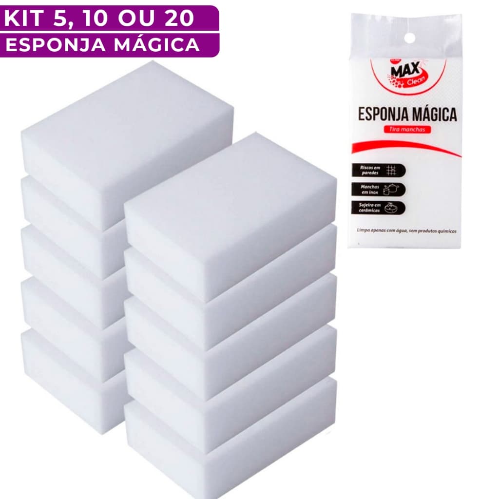 Kit Esponjas Magica 5 10 ou 20 Unidades para Limpeza Bucha Branca Tira Manchas