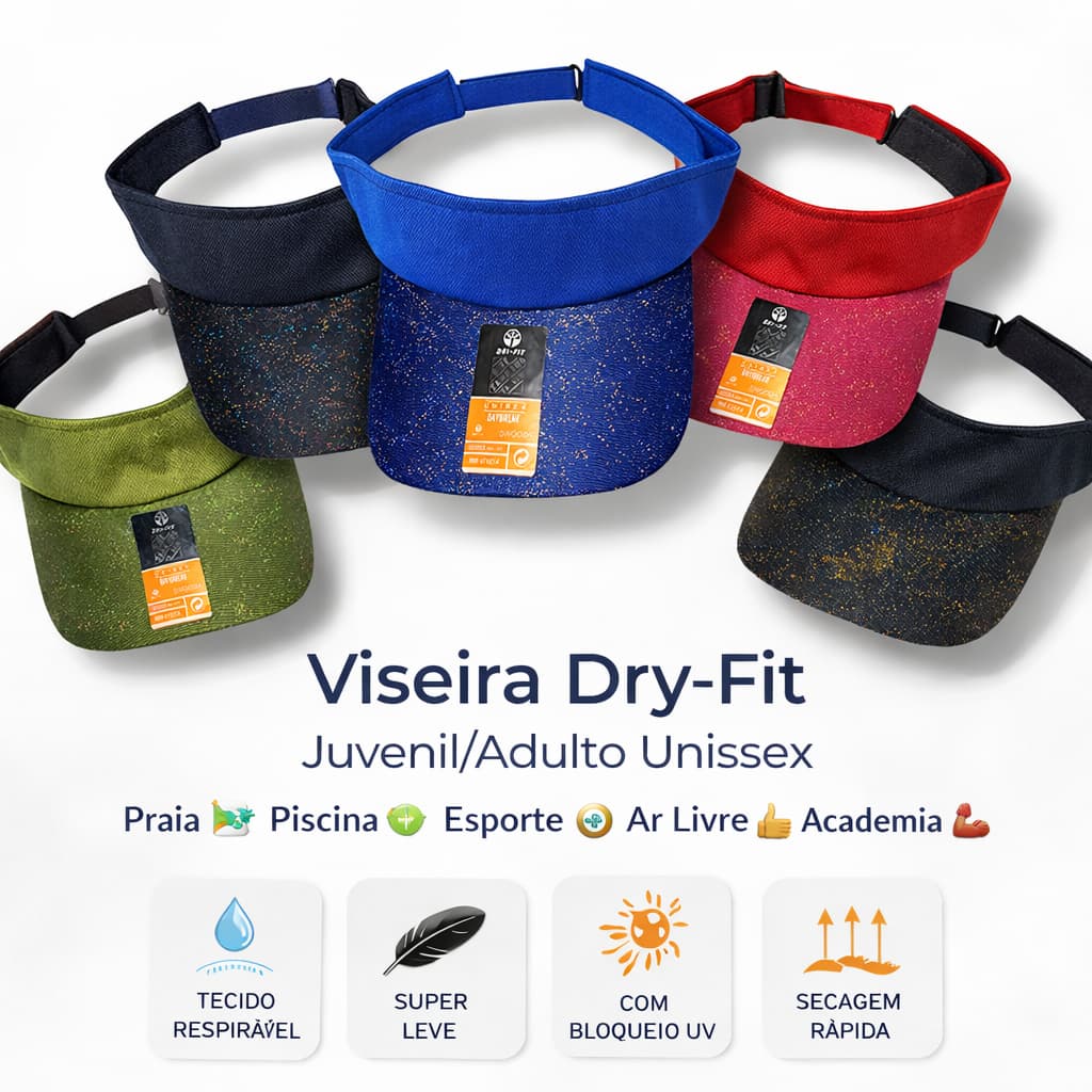 Viseira Dry-fit Juvenil/Adulto Unissex Praia Piscina Esporte Ar Livre Academia