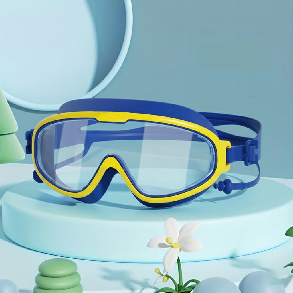 Óculos de Natação Infantil ArmaçãoGrande 3-16 Anos Antiembaçante com ProtetorAuricular CoresVariadas