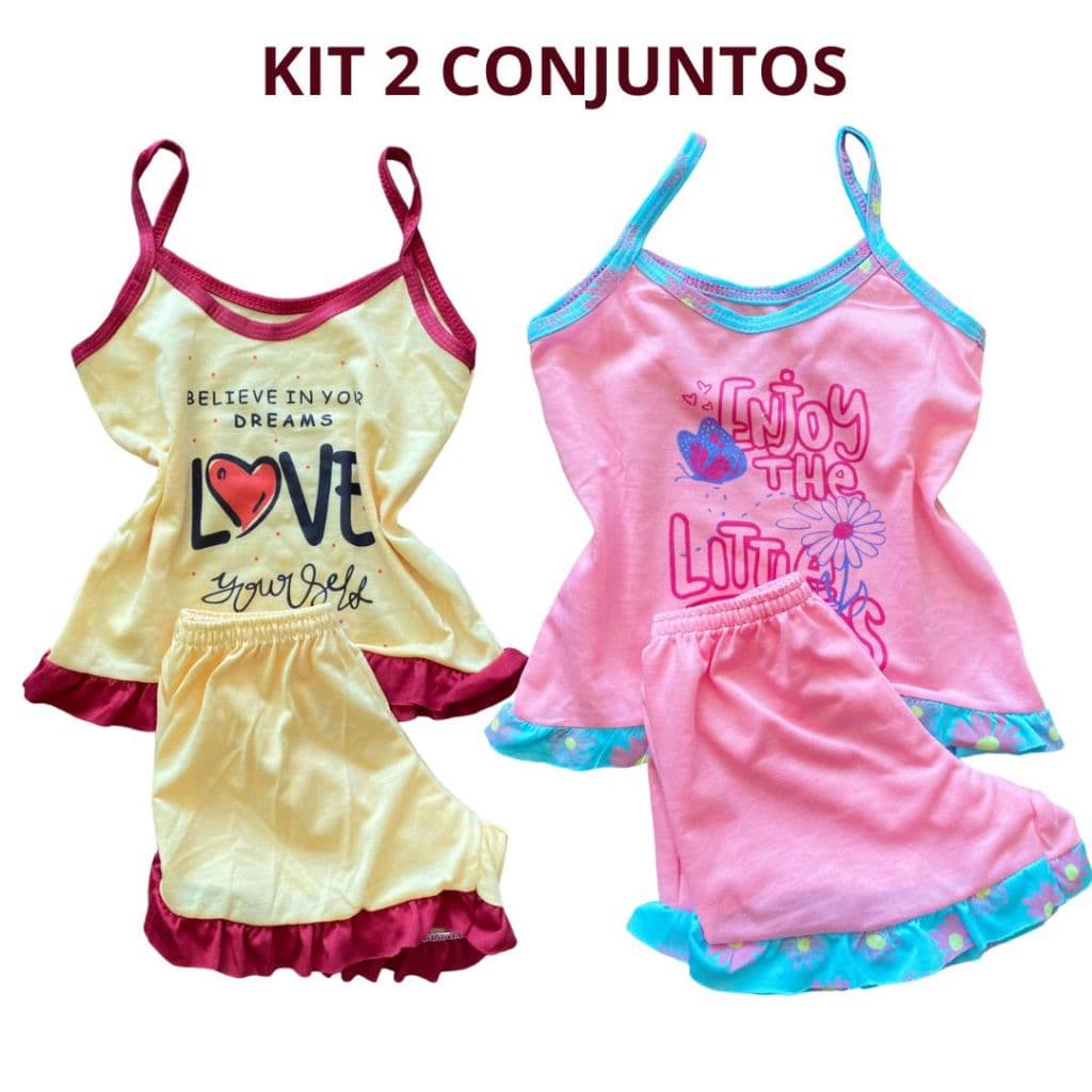 kit com 2 Conjuntos Baby Doll Infantil  Estampado Malha