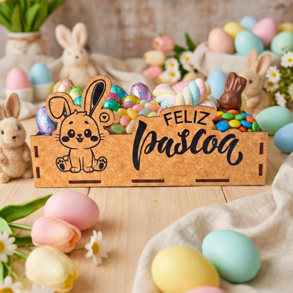 KIT CESTA CAIXA FELIZ PASCOA LEMBRANCINHA PARA CHOCOLATES MDF