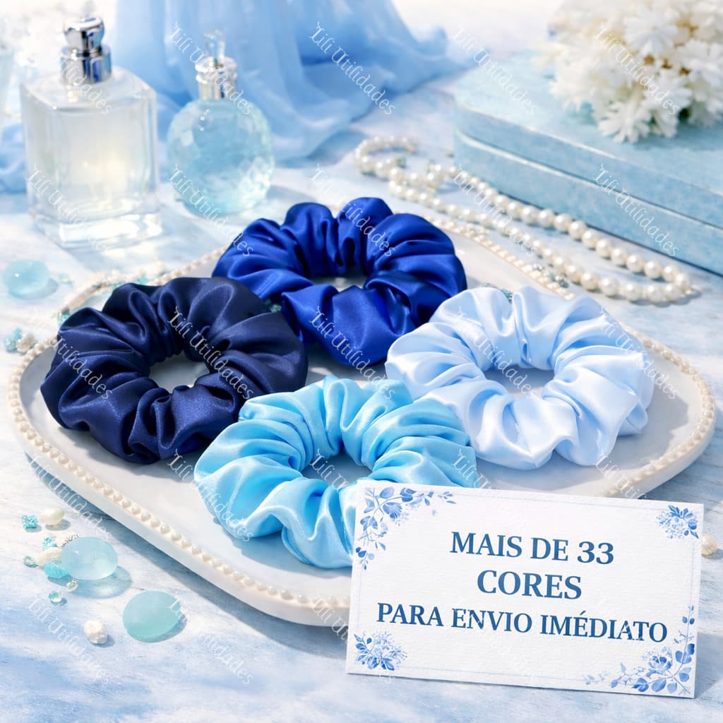 Kit 5 Xuxinha de Cetim com Costura Embutida Scrunchie Elástico de Cabelo Rabicó Frufru Varias Cores