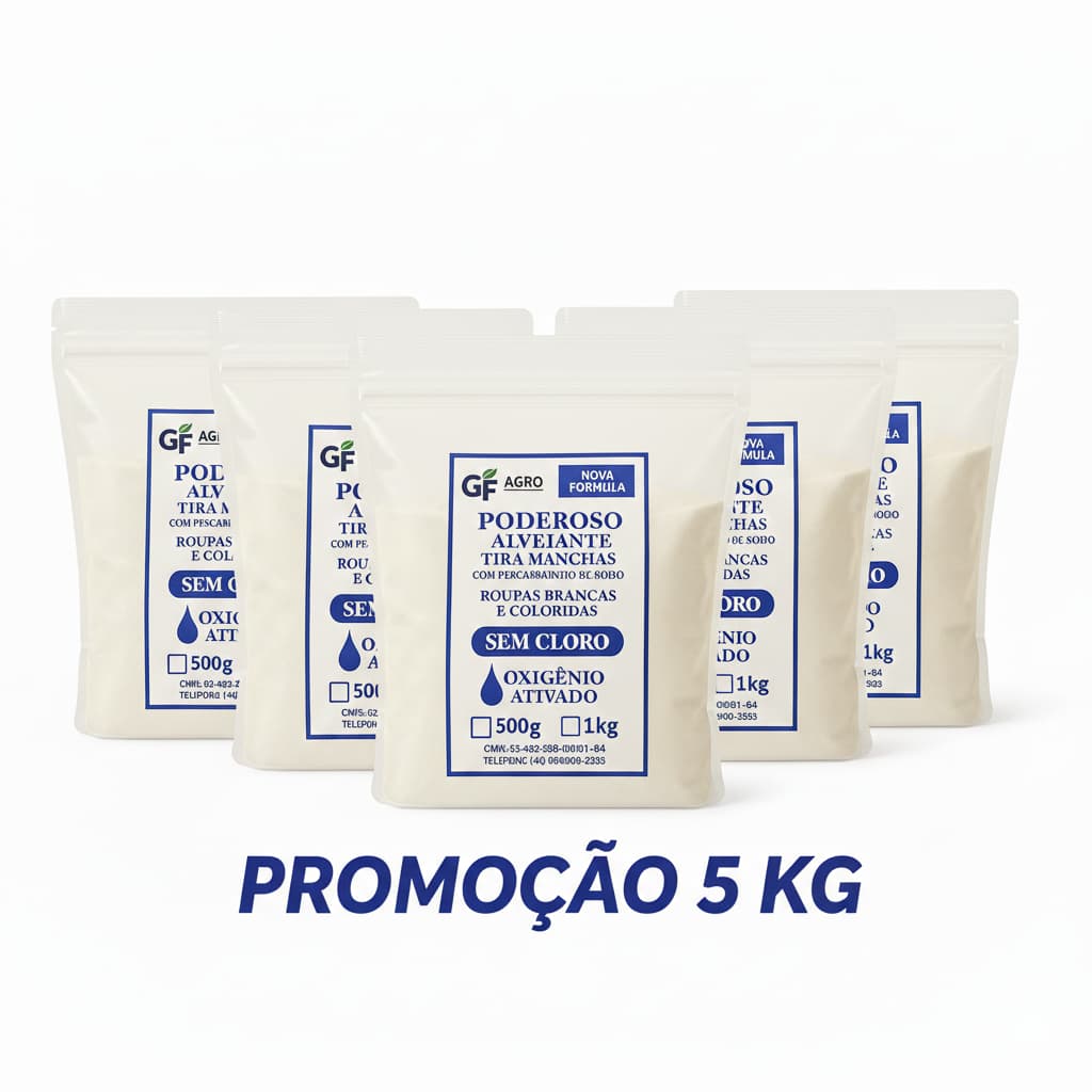 Kit 5 KG Alvejante Poderoso com Percarbonato de Sódio - Tira Manchas Roupas Brancas e Coloridas