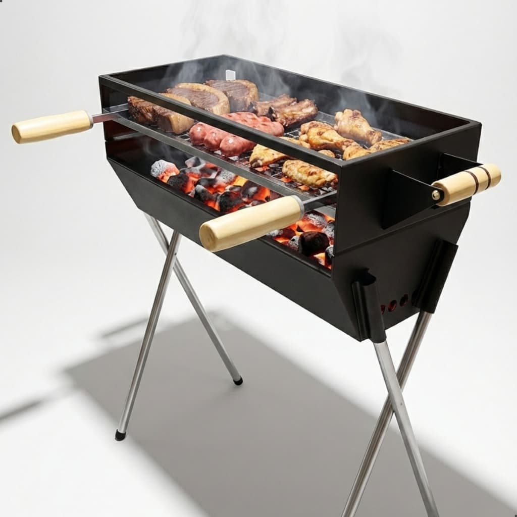 Churrasqueira a Carvão Aço Reforçado Com Grelha Inclusa 87cm Para Espetinho Espeteira Grande Preto