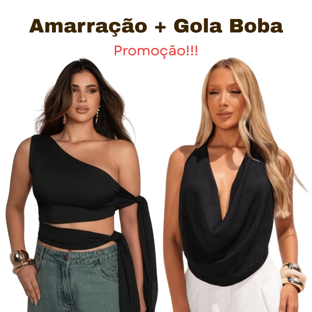 Kit Verão 2 Peças: Cropped Gola Boba + Cropped Amarração Moda Blogueira