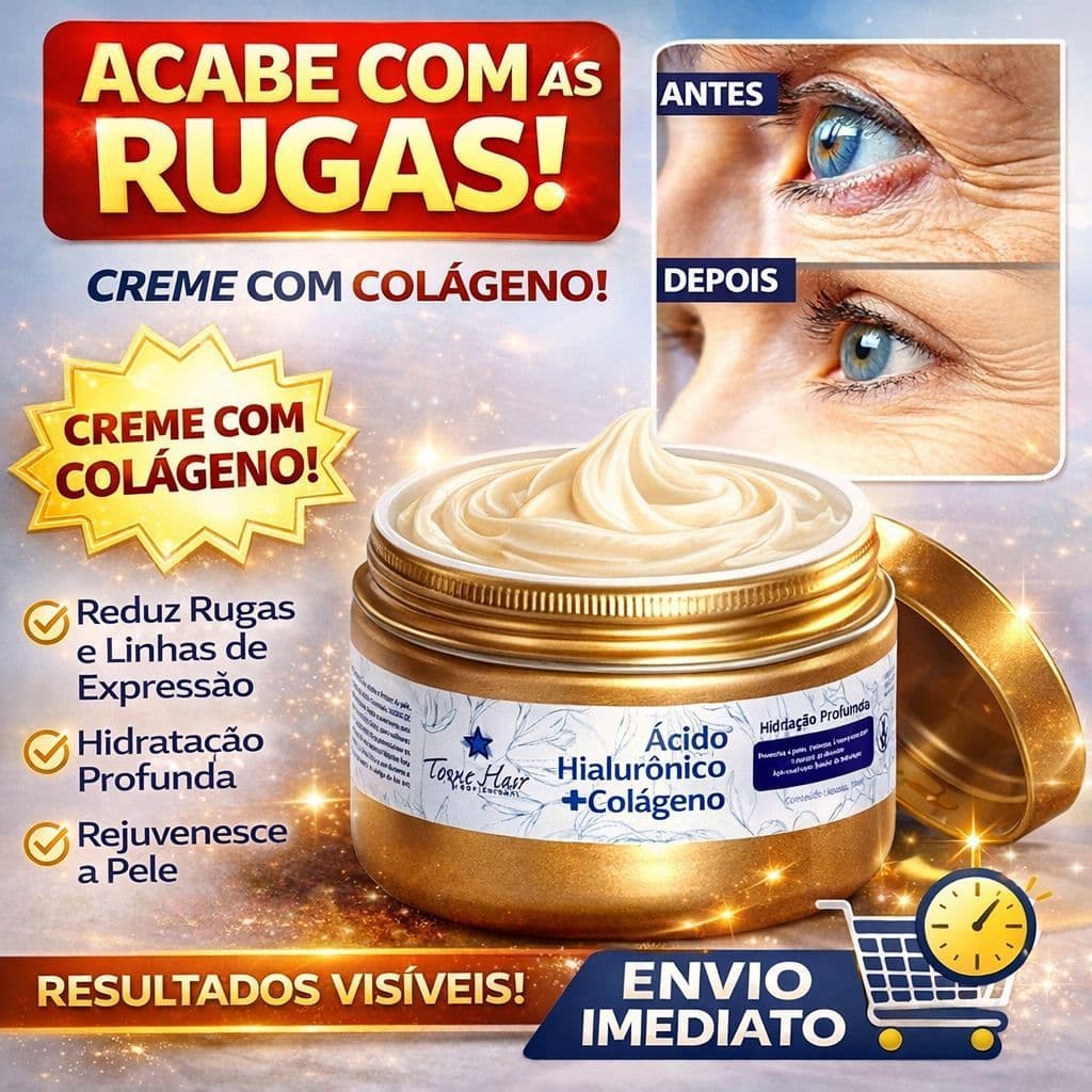 Creme de Ácido Hialurônico Th Colágeno Antirugas Antiflacidez  Hidratação Intensa Pele Firme e Jovem