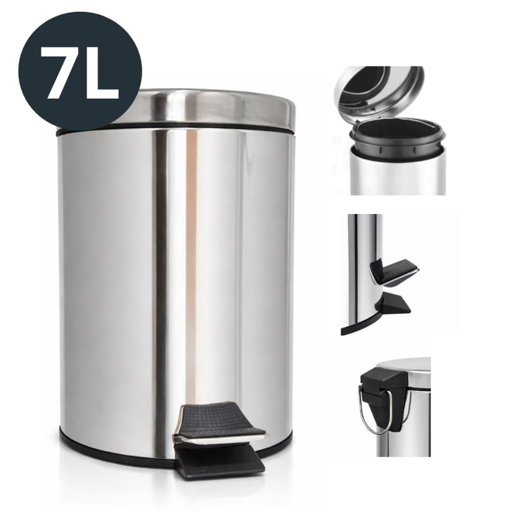 Lixeira Inox 7L - Sem odor e resistente com Pedal e Cesto Removível