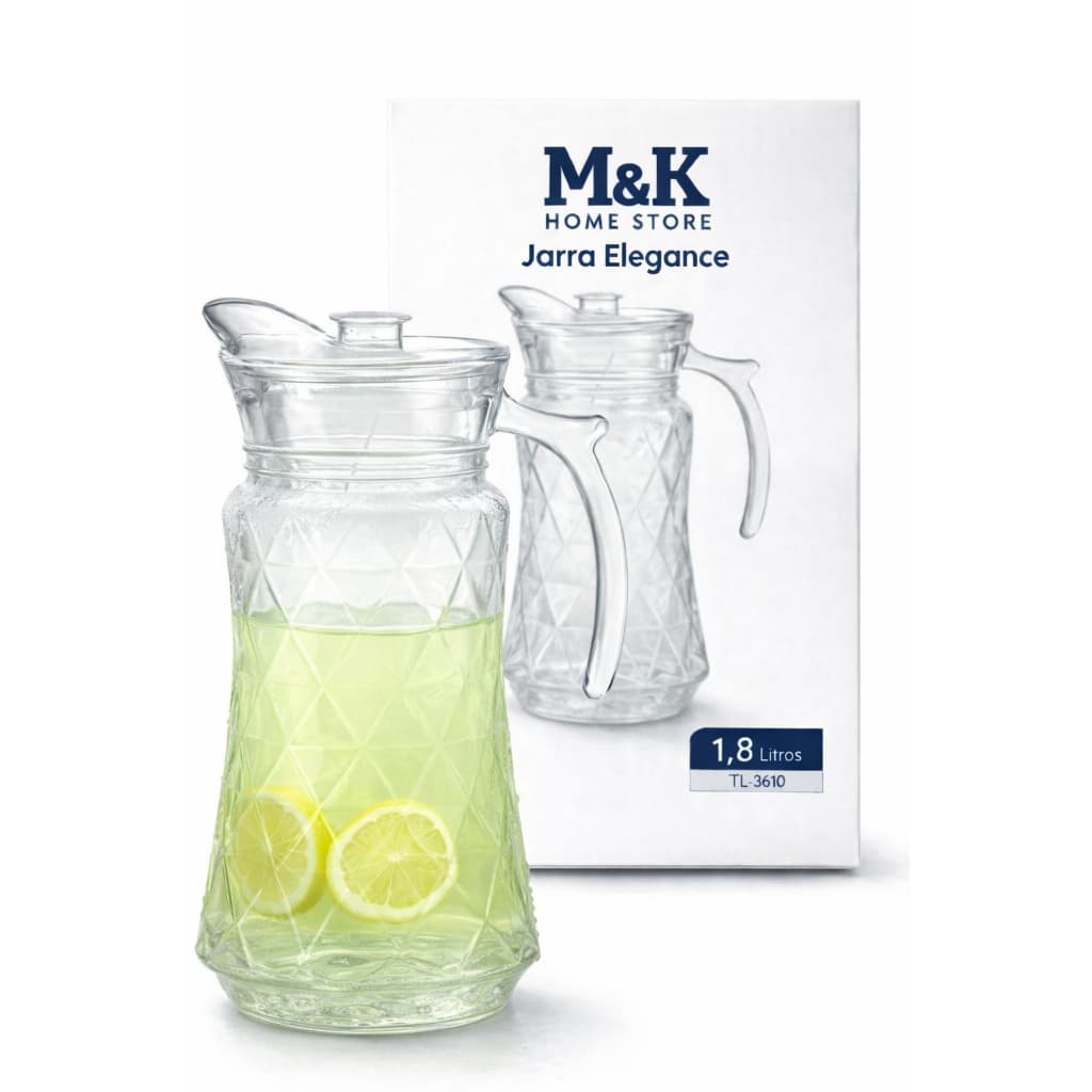 Jarra Diamante 1,8l Vidro Cristalino Transparente Design Moderno Elegante Água Suco Mesa Cozinha